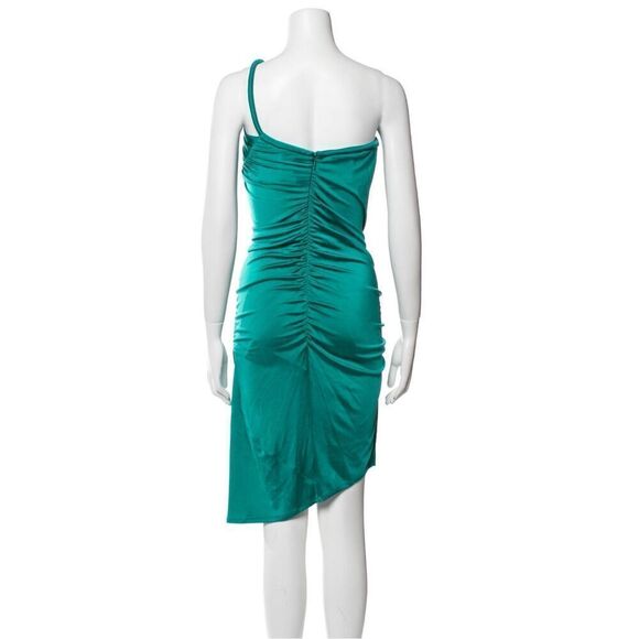 NEW ET Ochs Mary Curve Rushed One-shoulder Satin Teal Midi Dress Pickles Size 8 - Picture 9 of 13